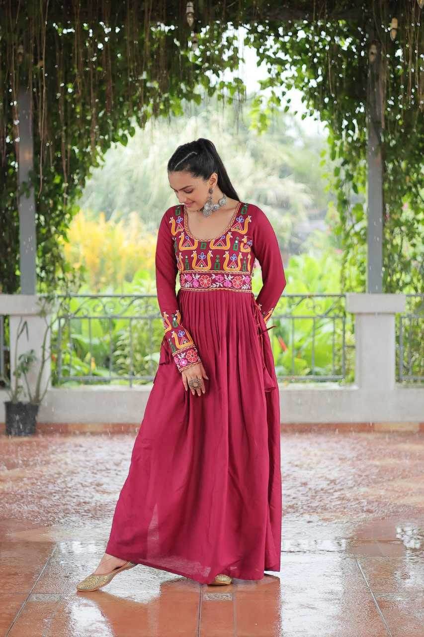 Reyon Cotton Long Embroidered Navratri Kurti - MYLUXURY LANE ENTERPRISE